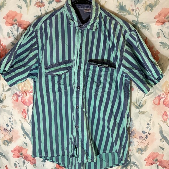 Vintage Striped Green and Blue Men's Shirt - Picture 2 of 8